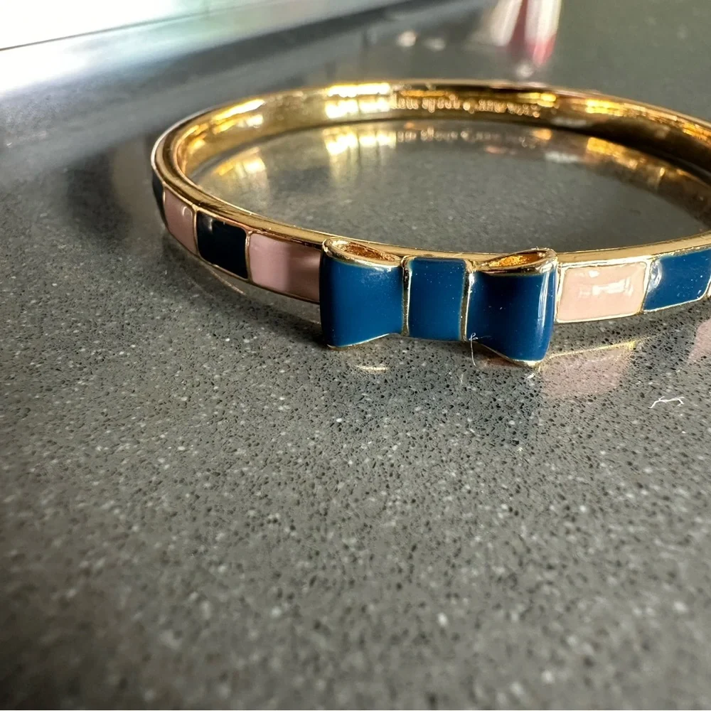kate spade Gold Bow Bracelet with Navy and Blush Enamel - Picture 3 of 8